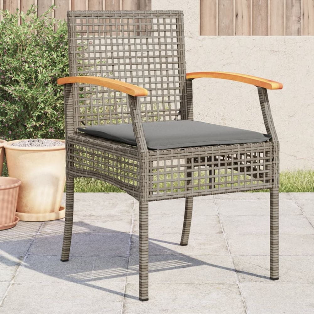 Petromila vidaXL Záhradné stoličky s vankúšmi 4 ks sivé polyratan akáciové drevo